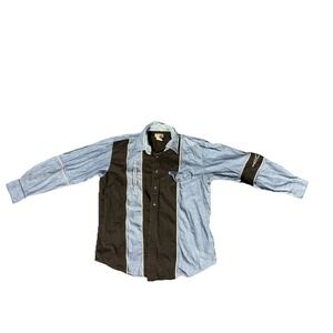 Vintage Express Rider Western Shirt - XL Blue Black Aztec Embroidery Button-Up